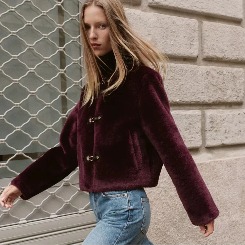 Zara FAUX FUR JACKET WITH FIREMAN CLASP